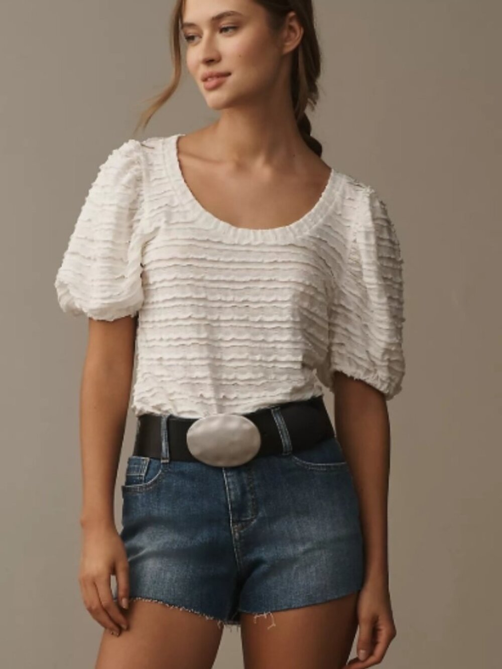 Like New! BY ANTHROPOLOGIE Textured Ruffled Top White Size XL